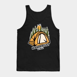 Wanderlust Is Real - Tent in Forest With Black Text Design Tank Top